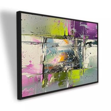 Imagem de Quadro Canvas Abstrato verde e roxo 120x80 cm com Moldura Preta