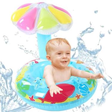 Imagem de Boia Bote Bebê Inflável Com Cobertura Proteção Solar Criança - Lirena 