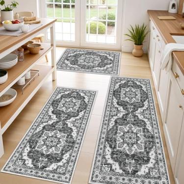 Imagem de Tritard Tapetes de cozinha antiderrapantes, conjuntos de 3 tapetes de cozinha laváveis Boho tapetes de cozinha para piso macio tapete de cozinha antiderrapante para entrada, corredor, lavanderia