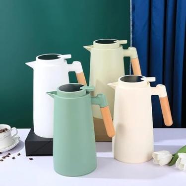 Imagem de Garrafa Térmica com Termômetro Digital 1L, Cabo de Madeira, Isolamento a Vácuo, Corpo em Polipropileno, Botão Click, Livre de BPA, 24,5cm Altura