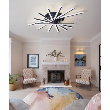 Imagem de Luminária de teto LED linear moderna, dimerizável de 3000 a 6000K, luminária pendente de embutir preta, luminárias de teto douradas, para quartos, cozinhas, salas de jantar e áreas de serviç