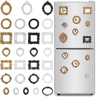 Imagem de Fiwochic 30 porta-retratos pequenos vintage para geladeira, mini porta-fotos, molduras antigas, ovais, retangulares, magnéticas, para pendurar na parede, para exibição de joias, fotografia, foto