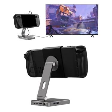Imagem de Antank Suporte magnético dobrável compatível com Steam Deck, Gigabit Ethernet, suporte de carregamento portátil para mesa, estação de ancoragem de TV com adaptador HDMI 4K a 120Hz/2 portas USB-A 3.0