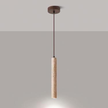 Imagem de Luminária pendente tubular ultrafina e alongada, em travertino amarelo linear, com soquete G9, luminária de suspensão canelada para cabeceira, lustre com altura ajustável, luminária pendente