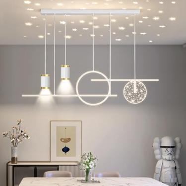 Imagem de Luminária pendente LED dimerizável, design linear, para mesa de jantar, lustre com altura ajustável para sala de jantar, cozinha e escritório (branca, 120 cm)