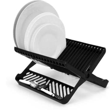 Imagem de Escorredor de Louças Retrátil Dobrável em Plástico Preto Suporte para Pratos Talheres e Utensílios Compacto e Portátil para Cozinha