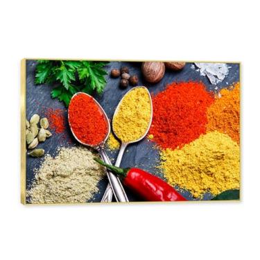 Imagem de NHLDZYH Moldura dourada. Tela decorativa cozinha, arte vintage especiarias coloridas, arte de parede quadros para sala de estar quarto cozinha. C85. 70x105cm