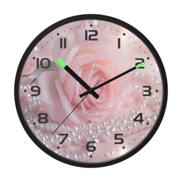 Imagem de SEHANY Relógio de parede de rosas para dia dos namorados, silencioso, sem tique-taque, operado por bateria, controle de som, luz noturna, relógios de parede para sala de estar, cozinha, quarto