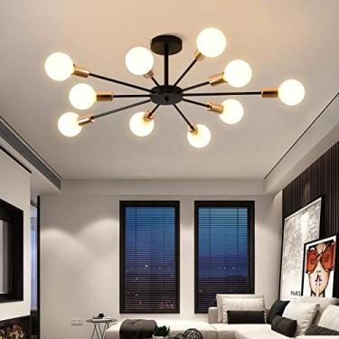 Imagem de Luminária Sputnik Preto e Dourado 10 Lâmpadas — Lustre Moderno de Teto com Braços em Estrela para Sala de Estar, Sala de Jantar e Escritório, Soquete E27 (Máx. 40W, Lâmpadas Não Inclusas)