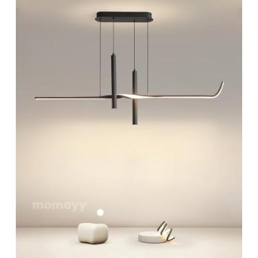 Imagem de Lustre pendente LED moderno e simples para sala de jantar, com altura ajustável de 100 cm, dimerizável e com controle remoto. Ideal para cozinha, sala de estudos, sala de estar e escritório