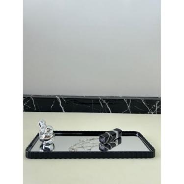 Imagem de Bandeja Espelhada Decorativa Preta e Dourada para Banheiro Lavabo e Sala – Bandeja Decorativa Multiuso com Espelho (Preto （J90256))
