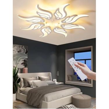 Imagem de Luminária de teto LED moderna, dimerizável, com design em formato de flor, em acrílico, com controle remoto, ideal para sala de estar, sala de jantar, quarto, cozinha, quarto infantil e escr