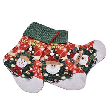 Imagem de ZJchao 3 Peças de Meias de Flanela de Natal, Velho Boneco de Neve Padrão de Veado Decoração de Meia Suspensa Com Luzes LED, para árvore de Natal, Festa de Lareira, Escritório