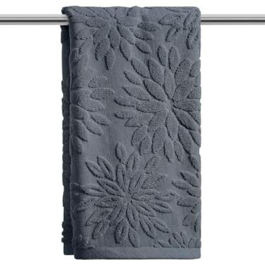 Imagem de Artoid Mode 1 peça cinza 3D dália floral jacquard primavera toalhas de mão para banheiro, 100% algodão macio absorvente toalha de decoração de banheiro, 14,7 x 29,5 polegadas