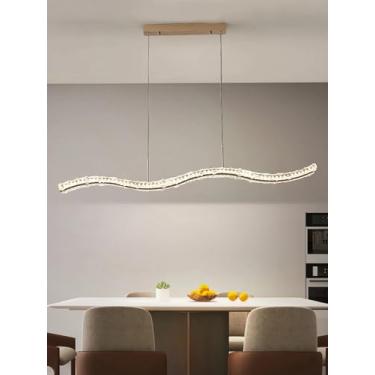 Imagem de Luminária pendente LED ajustável em altura para restaurante, 120 cm, formato ondulado, 108 W, alumínio, 3 cores, dimerizável de 10% a 100%, linear, para sala de jantar, cozinha e ilha (doura