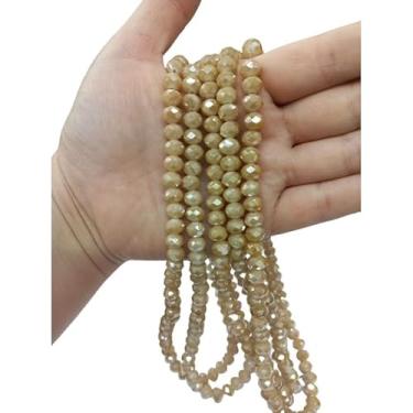 Imagem de Fio de Cristal Achatado 8mm com Furo para Bijuterias e Artesanato – Kit 5 Fios de Contas de Vidro Coloridas (Doce de Leite Leitoso Boreal)