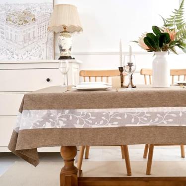 Imagem de youngseahome Toalha de mesa de tecido de poliéster com borda fina bordada requintada - à prova d'água/resistente a vincos - para jantar, interior e exterior, casamento, férias, linho, retangular 152 x