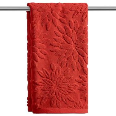 Imagem de Artoid Mode 1 peça de toalhas de mão vermelhas 3D dália floral jacquard primavera para banheiro, 100% algodão macio absorvente toalha de decoração de banheiro, 14,7 x 29,5 polegadas