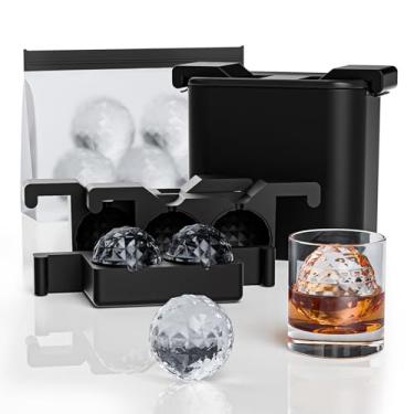 Imagem de Bangp Máquina de bola de gelo transparente premium com bolsa de armazenamento, 4 bolas de gelo cristalinas distintas de 6 cm para uísque, coquetéis e bourbon, presentes para homens