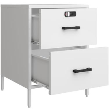 Imagem de Steehoom Mesa de cabeceira, armário de cabeceira com 2 gavetas, armário de armazenamento para quarto, dormitório, 53 cm A x 39 cm L x 40 cm P (2 gavetas, branco)