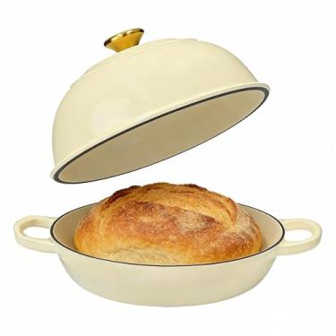 Imagem de Panela de forno holandês de ferro fundido esmaltado com tampa – Forno holandês para assar pão de fermento, 6 litros, 26 cm, branco