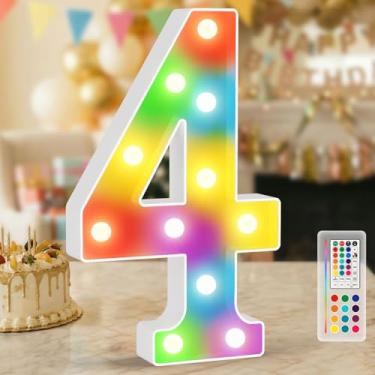 Imagem de Luzes com número de letreiro LED, RGB iluminado número 4