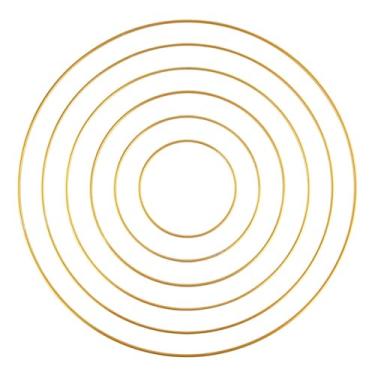 Imagem de 1 argola floral de metal dourado para decoração de casamento, anel de guirlanda para centros de mesa, decoração de parede, projetos de artesanato DIY - Moldura circular floral para decoração de casa