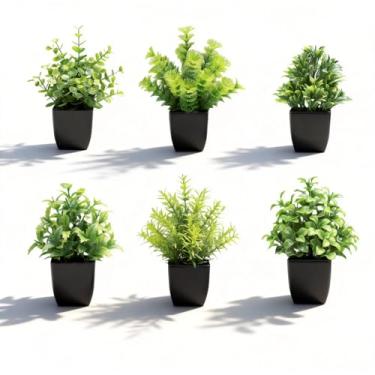 Imagem de DEEDOCHY 6 pacotes de plantas artificiais pequenas em vasos para uso interno, banheiro, Halloween, casa, cozinha, escritório, mesa, decoração