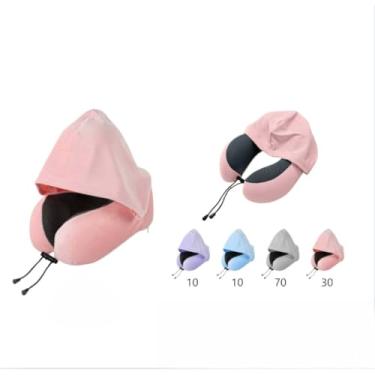 Imagem de Travesseiro de Pescoço Forma de U Espuma de Memória Macio Portátil Encosto para Viagem Avião Carro e Escritório (Azul)