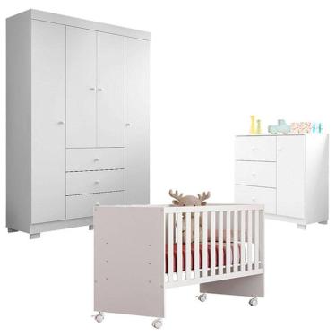 Imagem de Quarto de Bebê Duda 4 Portas com Berço Nacional Doce Sonho 3540 Branco Brilho – Phoenix Baby