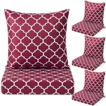 Imagem de Hoteam Conjunto de 4 almofadas de assento profundo à prova d'água para cadeira ao ar livre, 50 x 50 cm para conjunto de móveis de pátio, assento removível e encosto (lanterna marrom)