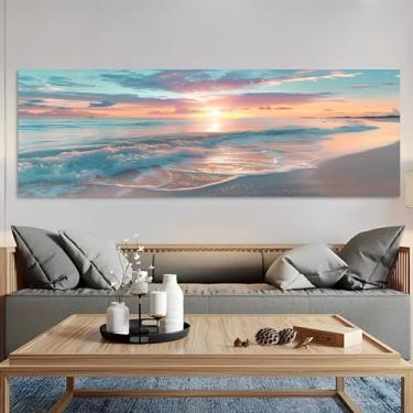 Imagem de Arte de parede em tela rústica vintage pôr do sol do oceano - Pôster sem moldura de 30,5 x 91,4 cm - Ideia de presente para decoração de casa e escritório para sala de estar, quarto, cozinha e café