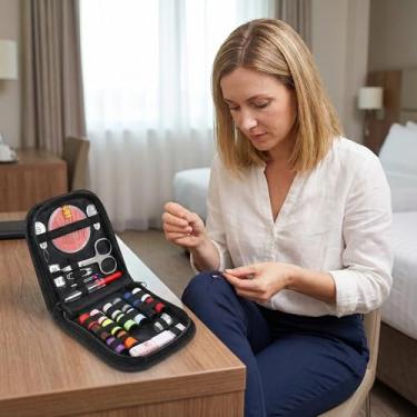 Imagem de Kit de costura de 27 peças com linhas, agulhas, tesouras e fita métrica, kit de reparo de costura portátil para uso doméstico, viagem e emergência