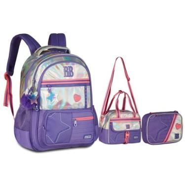 Imagem de Kit Mochila Lancheira Estojo Holográfico Rebecca Bonbon - Clio, Lilas
