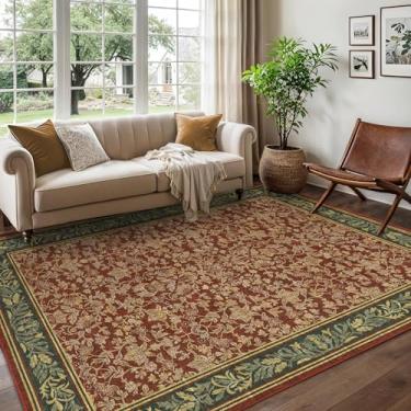 Imagem de GarveeHome Tapetes de Natal, 15 x 23 cm, laváveis para sala de estar, boho vintage, antiderrapante, resistente a manchas, macio, grande, para quarto, sala de jantar, escritório, vermelho