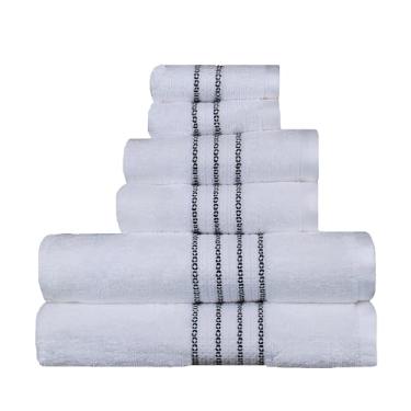 Imagem de Micro Cotton Conjunto de toalhas de banho AERTEX Stripe Luxury 6 peças - 100% algodão, secagem rápida, extra absorvente, super macio com 2 toalhas de banho, 2 toalhas de mão, 2 toalhas de lavagem