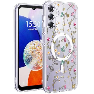 Imagem de Jkvare Capa para Samsung Galaxy A14 compatível com MagSafe, capa protetora magnética sem fio com padrão estético cristalino para mulheres e meninas - flores country