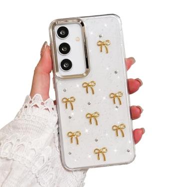 Imagem de EYZUTAK Capa para Samsung Galaxy A55 5G, capa de telefone com laço 3D com glitter fofo e brilhante laço transparente design estético capa protetora fina macia durável TPU transparente para mulheres