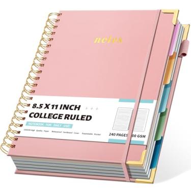 Imagem de Cadernos espirais de capa dura 21,6 cm x 28 cm Caderno de anotações com 5 assuntos pautado universitário com divisórias 240 páginas 100GSM Caderno espiral estético para trabalho, escola, diários fofos