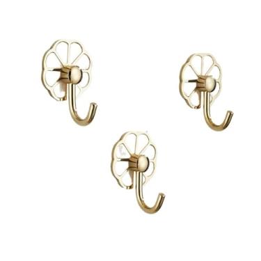 Imagem de Gancho para casaco e chapéu, 3 peças de metal sem furos ganchos de parede multiuso para chave, toalha, bolsas, copo, ganchos de chapéu (ouro)