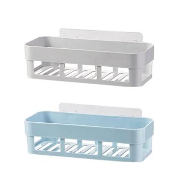 Imagem de Organizador de chuveiro, 2 prateleiras, vaso sanitário, simples, plástico, lavatório, suporte de parede, suporte de armazenamento não perfurado, prateleiras de banheiro (A)