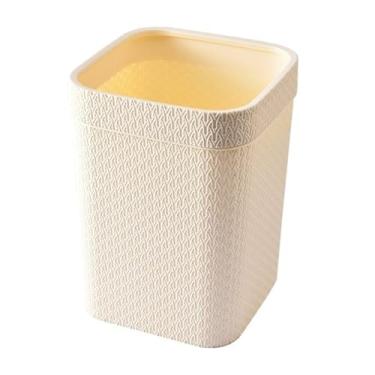 Imagem de Caixote do lixo moderno imitação de vime, cesto de lixo de plástico quadrado de 4 galões com anel de pressão, para sala de estar, quarto, escritório e cozinha (bege)