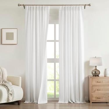 Imagem de Central Park Cortina branca com filtro de luz plissada de 260 cm de comprimento com revestimento de microfibra para sala de estar e quarto com ganchos para abas traseiras, 101,6 cm L x 2,5 cm C x 2,5