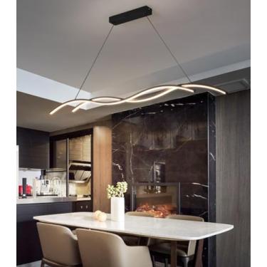 Imagem de Luminária pendente LED moderna e regulável, estilo onda, para mesa de jantar, com controle remoto. Altura ajustável, ideal para sala de jantar, cozinha, escritório e sala de estar (preta, 15