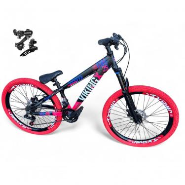 Imagem de Bicicleta Aro 26 Vikingx Tuff X25 Freeride Câmbios Shimano 21v Freio A Disco Aros Vmaxx Pneu Flame - Preto-rosa