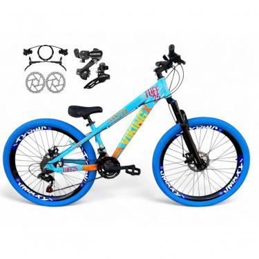 Imagem de Bicicleta Aro 26 Vikingx Tuff X25 Freeride Câmbios Shimano 21v Freio A Disco Aros Vmaxx Pneu Flame - Azul-laranja