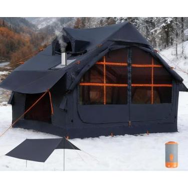 Imagem de Barraca inflável de acampamento para 4 a 6 pessoas com macaco de fogão, barracas infláveis de glamping de 9,8 x 7,2 pés com lonas grandes, atualização de 2025, barracas infláveis para acampamento