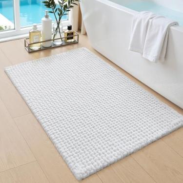 Imagem de DEXI Tapetes de banheiro 50 x 81 cm, tapete de banho lavável antiderrapante, tapete de chenille absorvente com suporte de borracha, tapete grosso ultra macio para banheira e chuveiro, branco