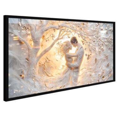 Imagem de Quadro Decorativo Casal Romântico Branco Dourado Grande para Sala Quarto Moderno para Sala de Estar, Quarto Principal e Ambientes de Casal(90X70CM)