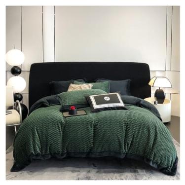 Imagem de x3anggyt5 Conjunto de capa de edredom de veludo de leite de inverno, conjunto de capa de edredom quente de veludo coral dupla face, super macio e quente (verde, lençol de cama de 1,8 m -200 x 230 cm)